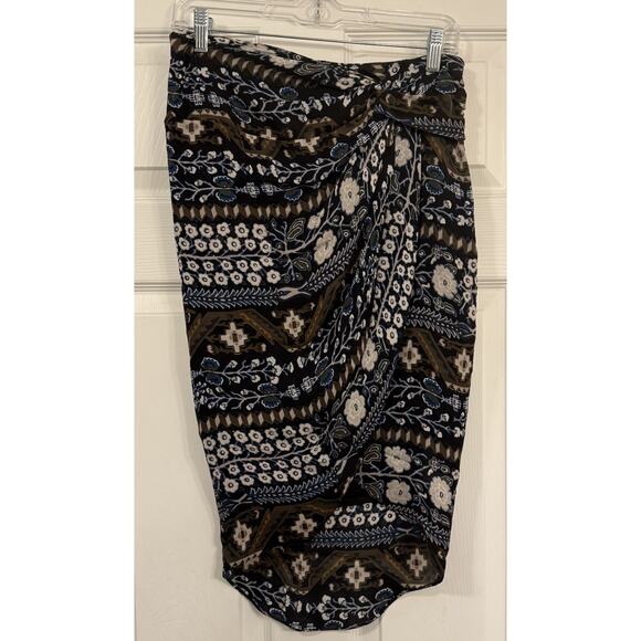 Veronica Beard 100% Silk Skirt Sz 4 Black Floral Sarong Knot Boho Office High Lo - Picture 1 of 16